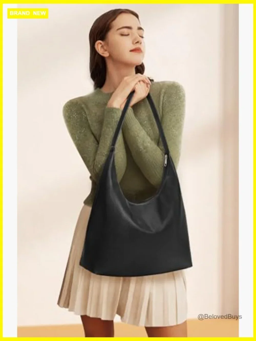 Vegan Leather Hobo Tote Bag with Zipper, Large Capacity, Shoulder